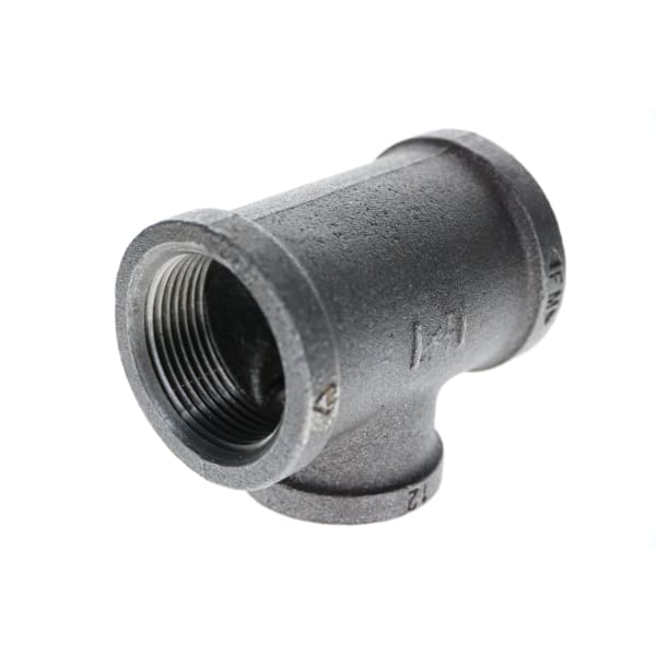 1-1/4" x 1" x 1-1/4" Black Iron Tee