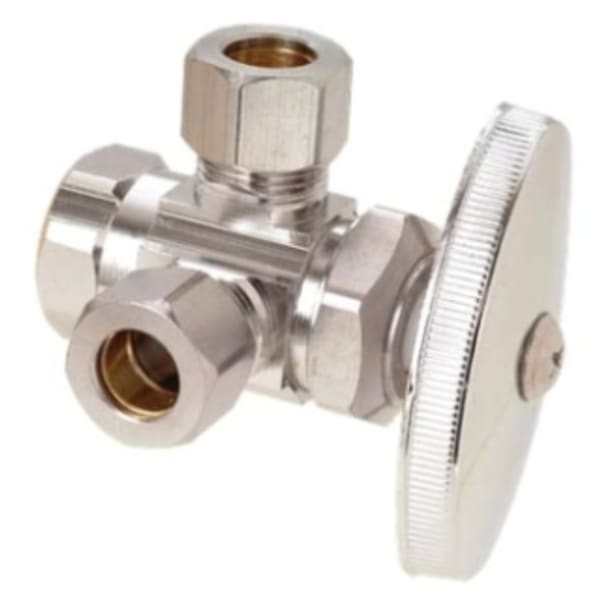 1/2" x 3/8" x 1/4" Dual Angle Stop - FIP x Comp x Comp, Chrome