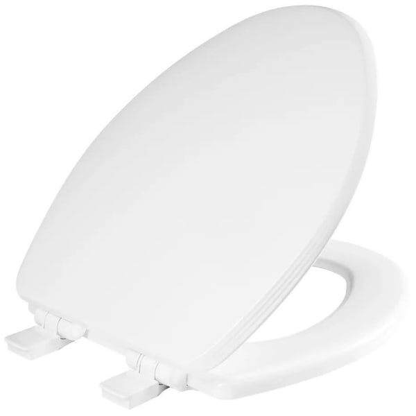 Bemis - Ashland™ 14-1/8" x 18-1/2 to 19-1/16", 2-1/8" H, White, Enameled Wood, Plastic Hinge, Elongated, Closed Front, Toilet Seat with Cover