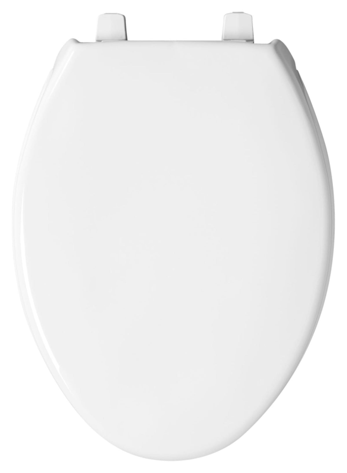 Bemis - 14-13/16" x 18-9/16", Top-Tite Plastic Hinge, White, Plastic, Open Front, Elongated, Heavy Duty, Toilet Seat with Cover