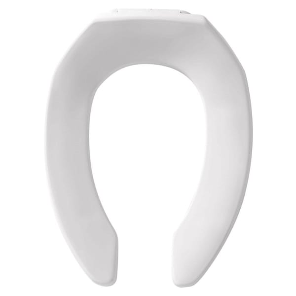 Bemis - STA-TITE® 14-1/2" x 18-9/16", White, Plastic, Non-Self-Sustaining Check/Self-Sustaining Check Hinge, Elongated, Open Front, Heavy Duty, Toilet Seat with Non-Corroding 300 Series Stainless Steel Post and Pintle without Cover