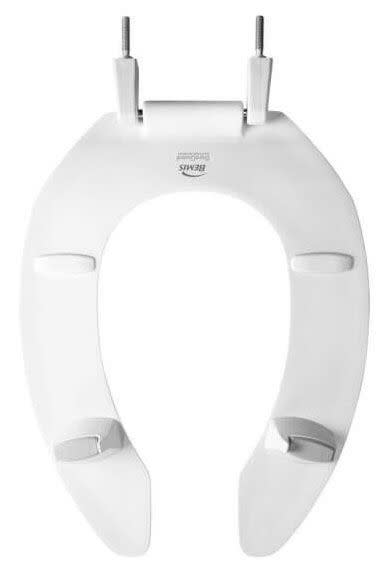 Bemis 2L2155T-000 MEDIC-AID® 14-1/2" x 18-9/16" x 3-5/16", White, Plastic, Elongated, Open Front, Heavy Duty Toilet Seat without Cover