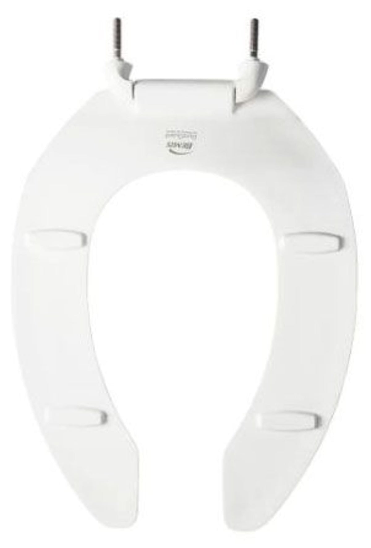Bemis - 14-1/2" x 18-9/16", Non-Self-Sustaining Check Plastic Hinge, White, Plastic, Open Front, Elongated, Heavy Duty, Commercial Toilet Seat