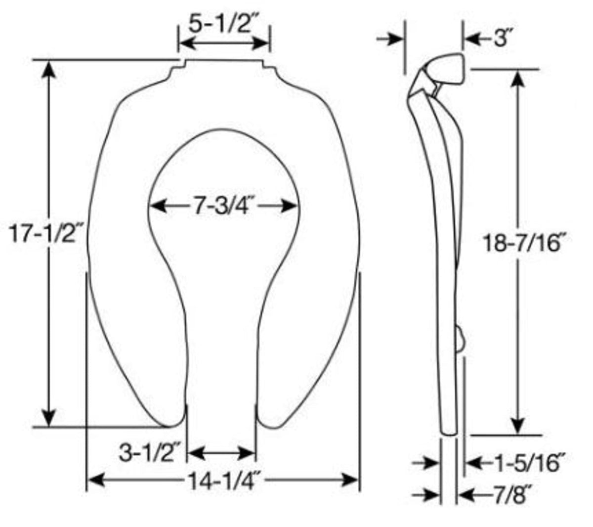 Bemis - 14-1/4" x 18-7/16", Self-Sustaining Check Hinge, White, Plastic, Open Front, Elongated, Heavy Duty, Commercial Toilet Seat without Cover