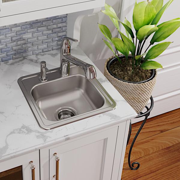 Dayton D115162 Stainless Steel 15" x 15" x 5-3/16" 2-Hole Single Bowl Drop-in Bar Sink with 3-1/2" Drain Opening