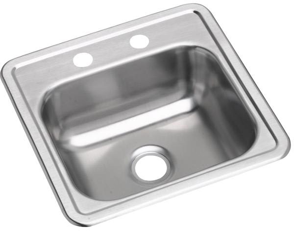 Dayton D115162 Stainless Steel 15" x 15" x 5-3/16" 2-Hole Single Bowl Drop-in Bar Sink with 3-1/2" Drain Opening