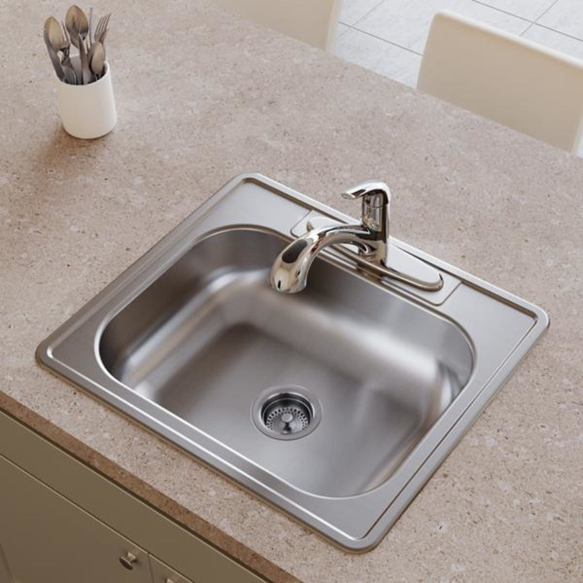 Dayton Stainless Steel 25" x 22" x 6-9/16" 3-Hole Single Bowl Drop-in Sink