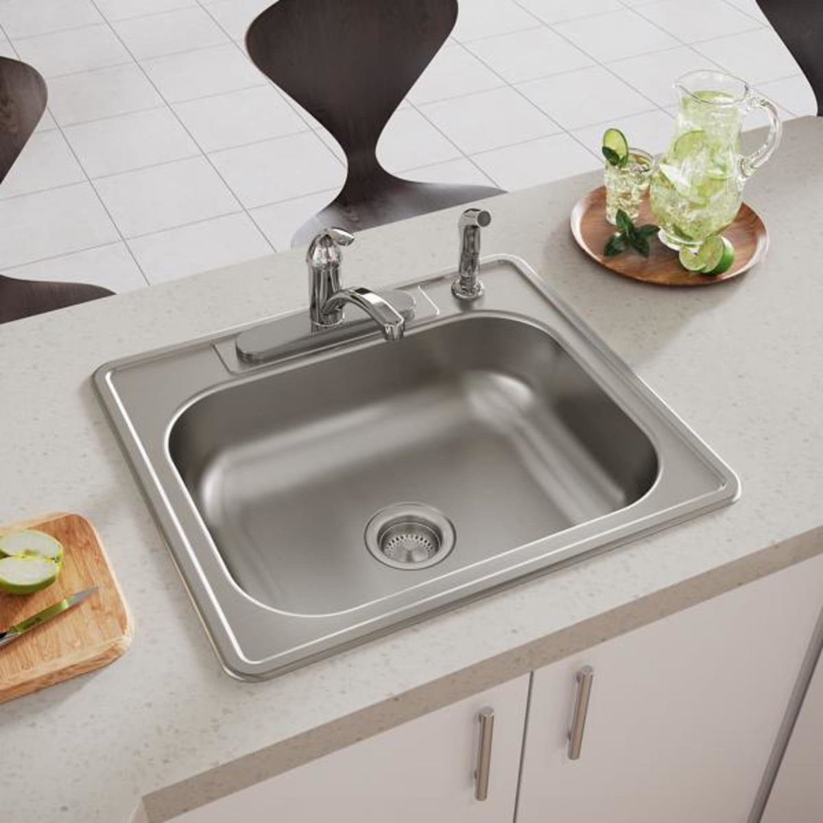 Dayton Stainless Steel 25" x 22" x 6-9/16" 4-Hole Single Bowl Drop-in Sink