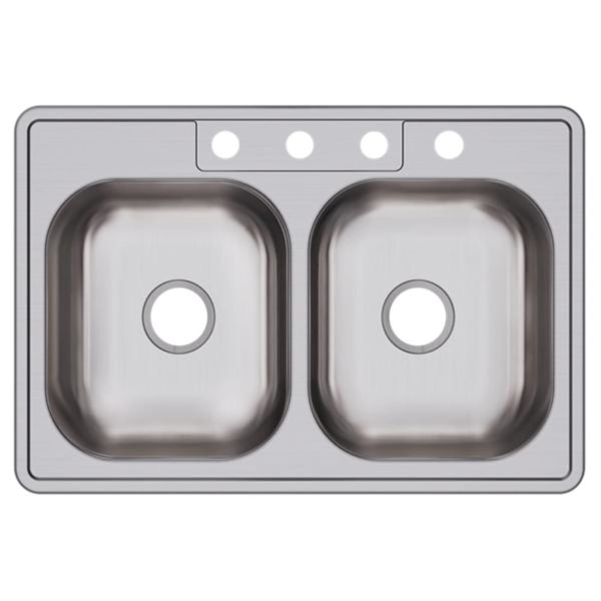 Dayton Stainless Steel 33" x 22" x 6-9/16" 4-Hole Equal Double Bowl Drop-in Sink