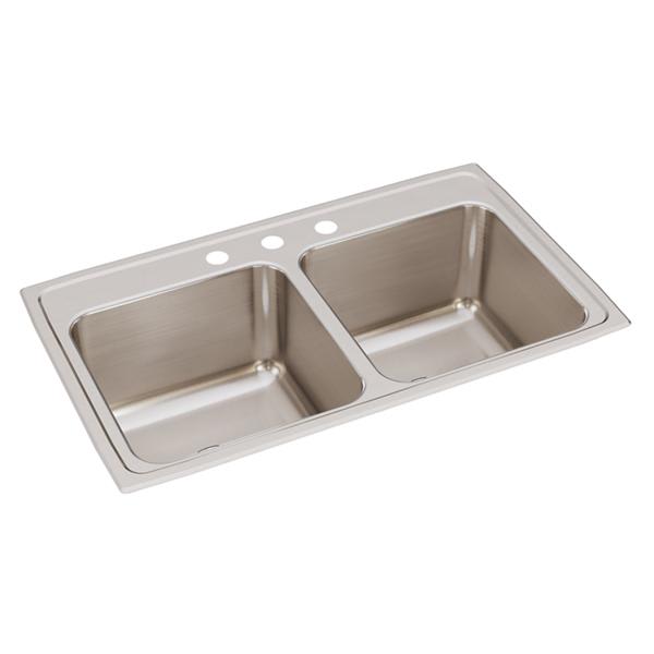 Elkay Lustertone Classic Stainless Steel 33" x 19-1/2" x 10-1/8" 3-Hole Equal Double Bowl Drop-in Sink