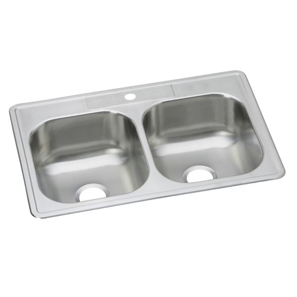 Dayton Stainless Steel 33" x 22" x 8-1/16" 1-Hole Equal Double Bowl Drop-in Sink