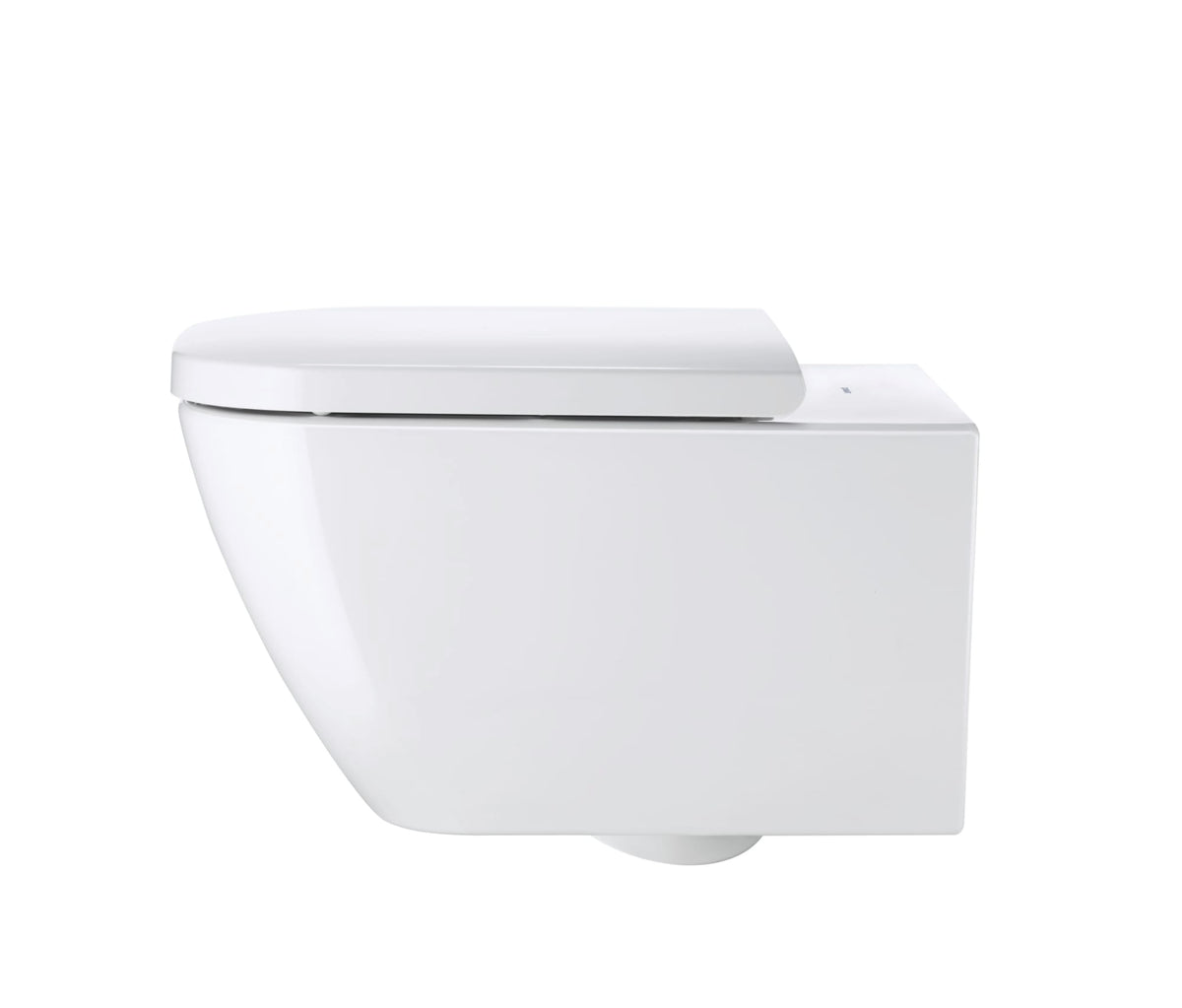 Duravit Happy D.2 1.6/0.8 GPF Dual Flush Rimless ADA Compliant Compact Elongated Wall Mounted Toilet in White - Seat, Actuator, and In-Wall Tank and