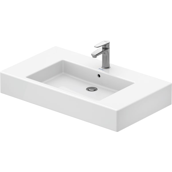 Duravit Vero 33 1/2" Rectangular Wall Mounted Sink in White with Single Faucet Hole and with Overflow