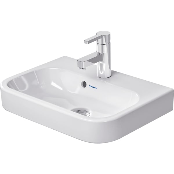 Duravit Happy D.2 19 5/8" Rectangular Wall Mounted Sink in White with Single Faucet Hole and with Overflow