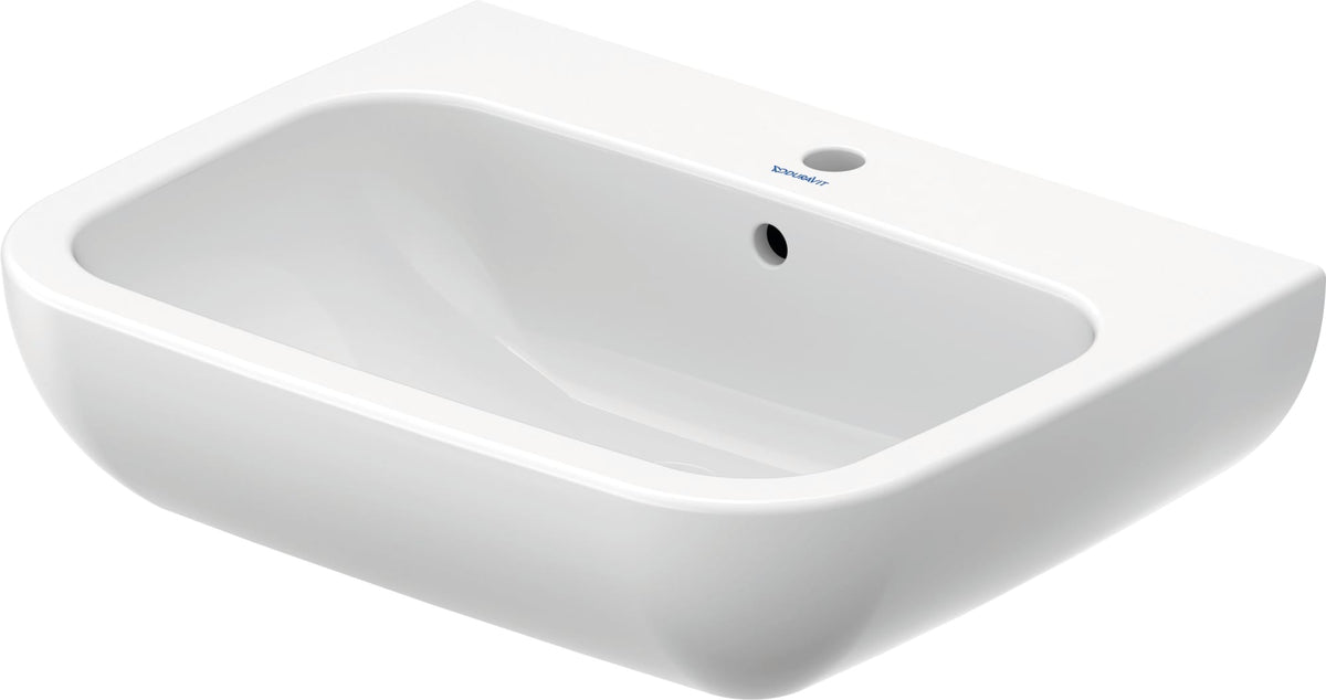 Duravit D-Code 25 5/8" Rectangular Wall Mounted Sink in White with Single Faucet Hole and with Overflow