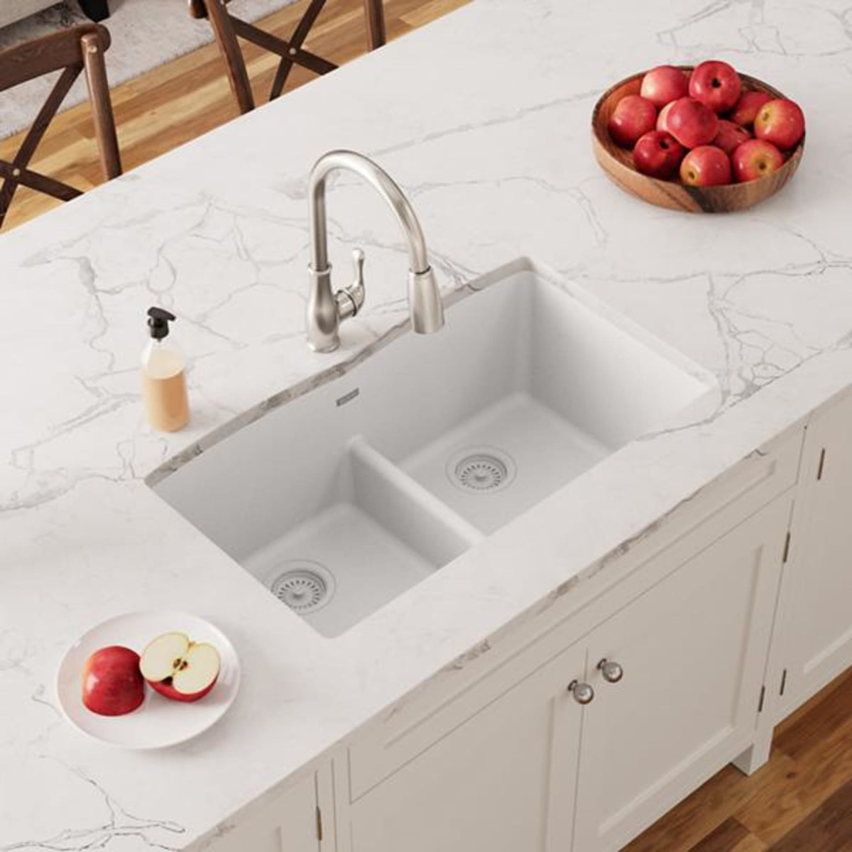 Elkay Quartz Classic 33" x 19" x 10" Equal Double Bowl Undermount Sink with Aqua Divide White