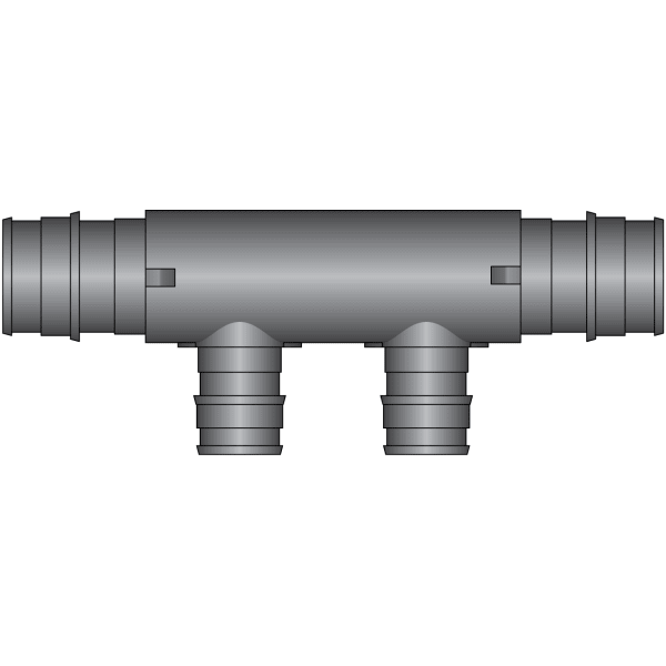 2-Port  PEX Flow Through Manifold Tee - 3/4" Expansion Inlet,  3/4"Expansion Outlet - (2) 1/2" Expansion Ports - Composite, Expansion(F1960)