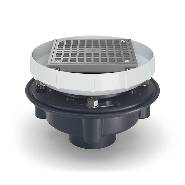 Zurn EZ1-PV2-ST EZ1 PVC Floor Drain, 5" Square Nickel Bronze Strainer, with 2" x 3" Bottom Outlet