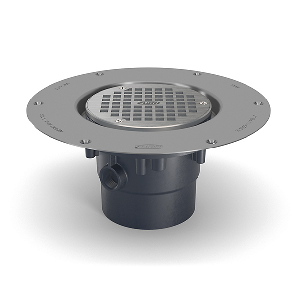 Zurn FD2-PV3 PVC Adjustable Floor Drain - 5-inch Nickel Bronze Head with Deck Plate and 3-inch x 4-inch Solvent Weld Outlet