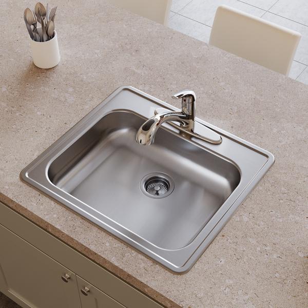 Dayton GE125213 Stainless Steel 25" x 21-1/4" x 5-3/8" 3-Hole Single Bowl Drop-in Sink