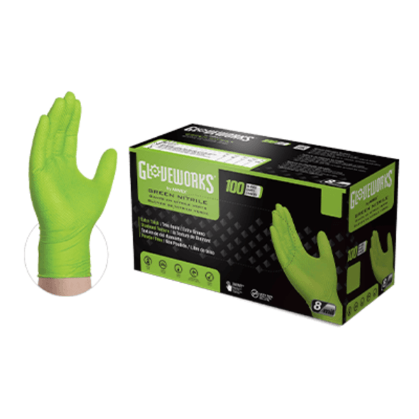 Medium - Gloveworks® Industrial Green Nitrile Gloves with Raised Diamond Texture Box of 100