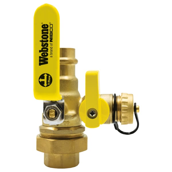 1-1/4" FIP Union x Press Full Port Ball Valve Single Union with Hose Drain LF