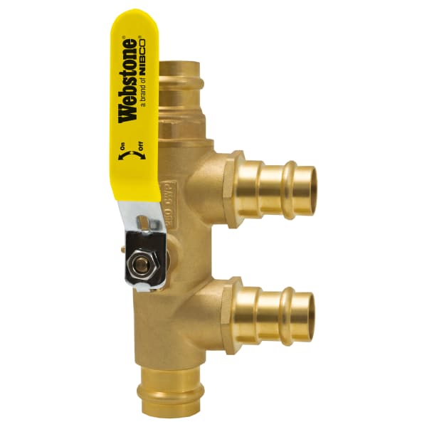 1" x 3/4" Press Primary Secondary Loop Purge Tee with Full Port Ball Valves