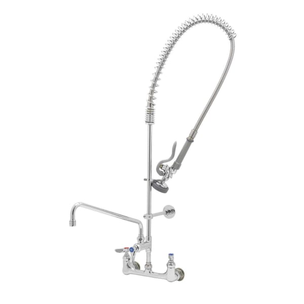EasyInstall Pre-Rinse, Spring Action, 8" Wall Mount, 14" Add-On Faucet, 6" Wall Bracket