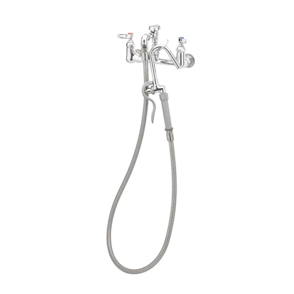 Pot Filler, Wall Mount, 8" Centers, Vacuum Breaker, 68" Hose w/ Self-Closing Hook Nozzle