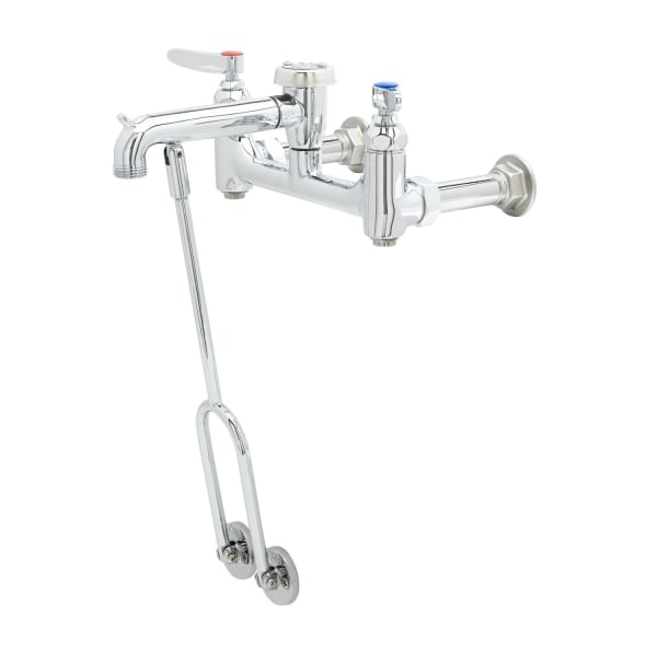 Service Sink Faucet, Wall Mount, 8" Centers, Built-In Stops, Vacuum Breaker, Polished