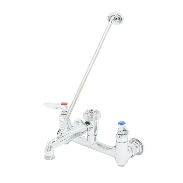 Service Sink Faucet, Wall Mount, 8" Centers, Built-In Stops, Vacuum Breaker, Polished