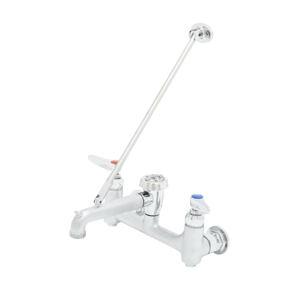 Service Sink Faucet, Wall Mount, 8" Centers, Built-In Stops, Vacuum Breaker, Rough