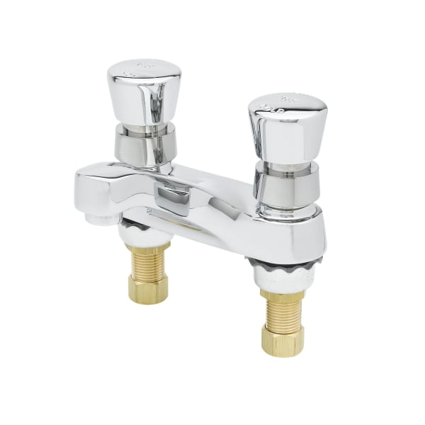 Metering Faucet, Deck Mount, 4" Centers, Aerator, Push Button Handles