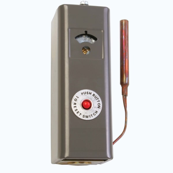 High Limit Aquastat Controller, Range 130-270 °F, manual reset, 8.5 in capillary length, SPST, contacts break on temperature rise