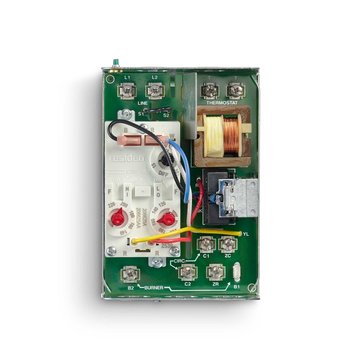 Resideo L8124A1007/U Triple Aquastat Relay, 120 VAC, High Limit 130–240°F, Low Limit 110–220°F