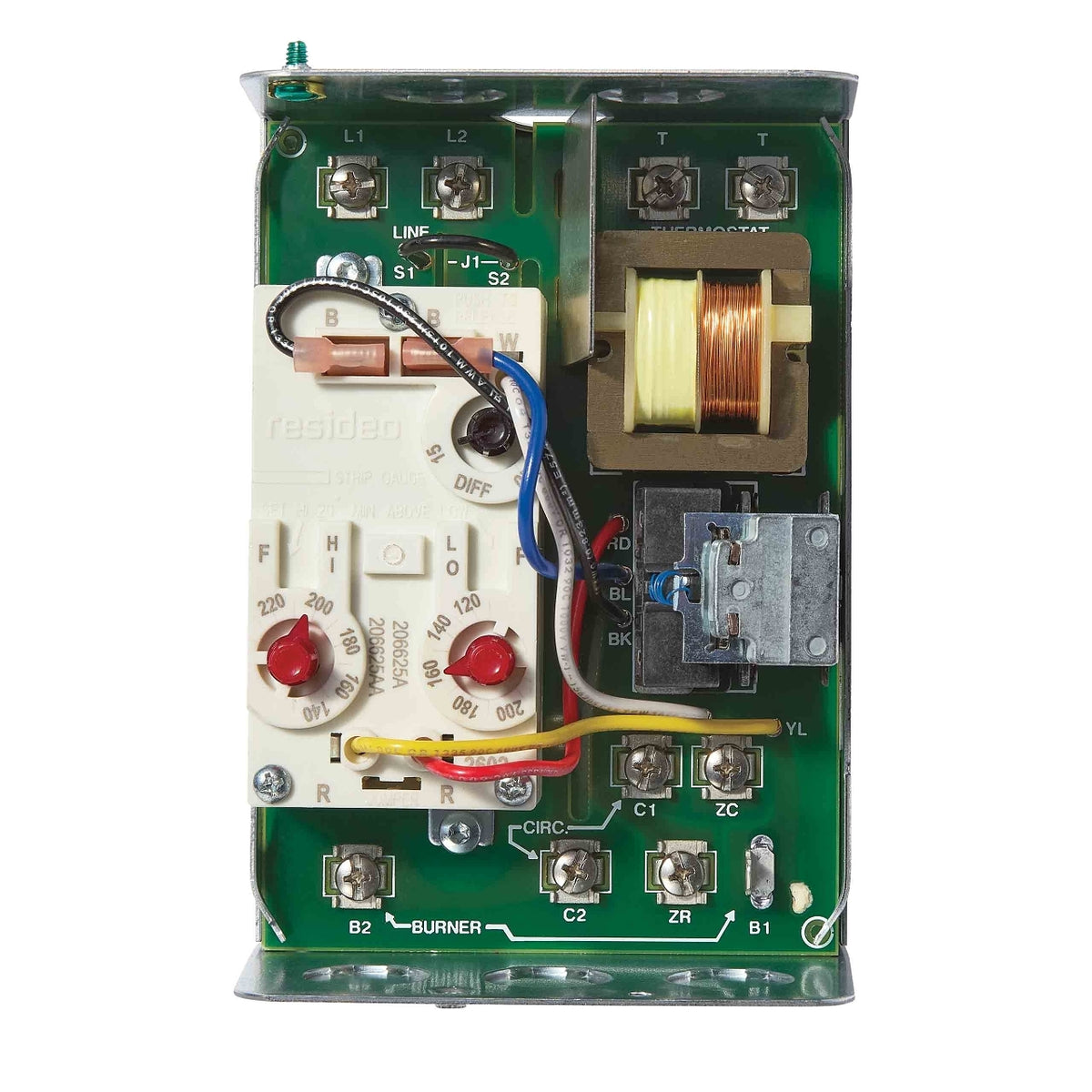Resideo L8124A1015/U Triple Aquastat Relay, 120 VAC, High Limit 130–240°F, Low Limit 110–220°F