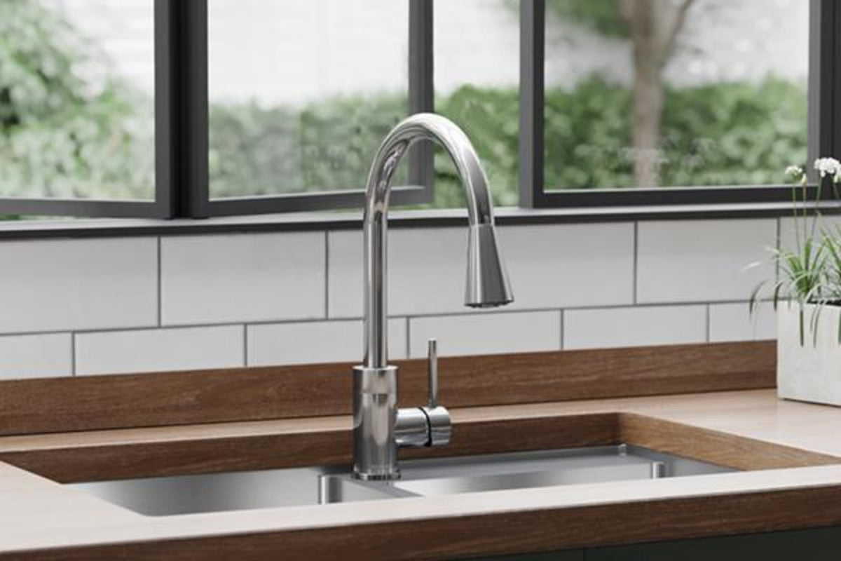 Elkay Avado Single Hole Kitchen Faucet with Pull-down Spray and Forward Only Lever Handle Chrome