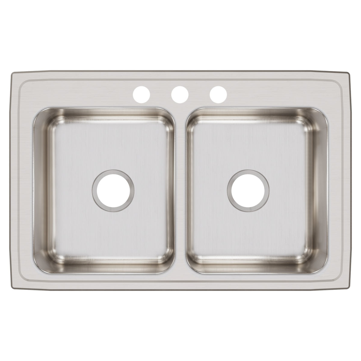 Elkay LR33213 Lustertone Classic Stainless Steel 33" x 21-1/4" x 7-7/8" 3-Hole Equal Double Bowl Drop-in Sink