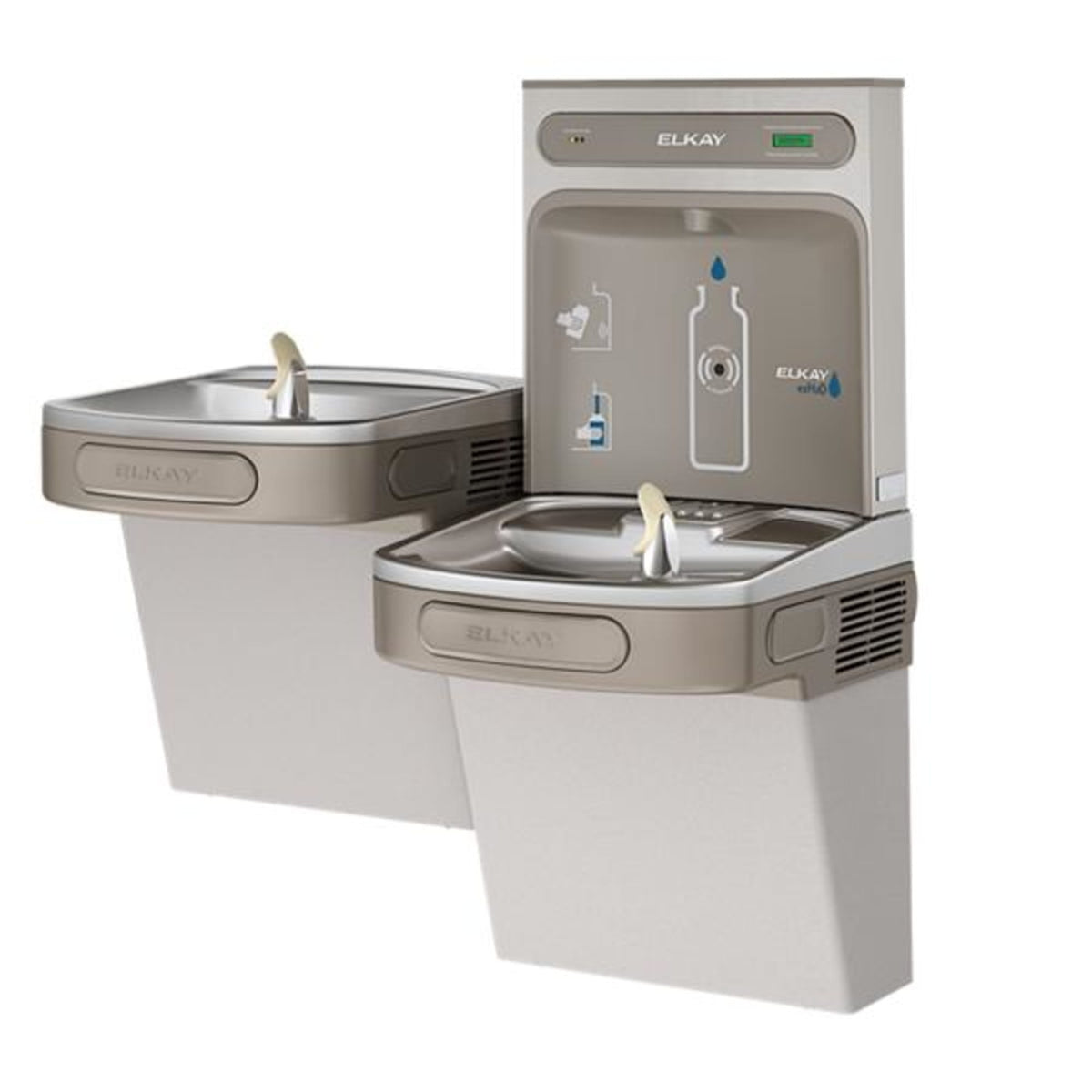 Elkay ezH2O Bottle Filling Station & Versatile Bi-Level ADA Cooler Filtered Refrigerated Light Gray