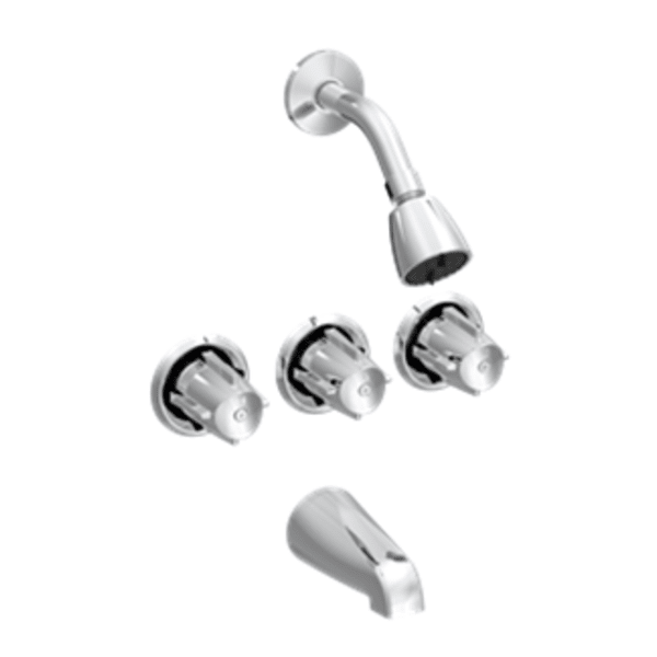 VE-870C Three Handle Tub & Shower Trim, Slip on Spout - Chrome