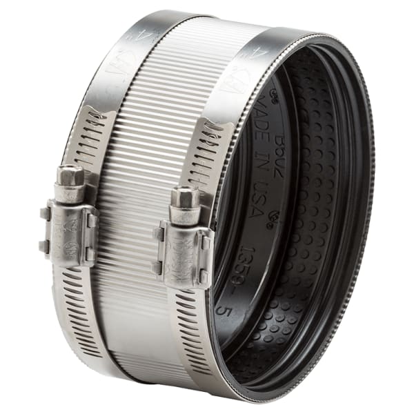 4" Husky 2000 Series Heavy-Duty stainless steel coupling for joining No-Hub cast iron soil pipe and fittings