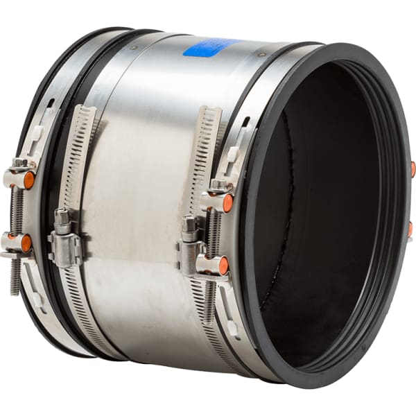 6" Cast Iron/Plastic to 4" Cast Iron/Plastic Shielded Rubber Adjustable Repair Coupling - Worm Drive 1406075