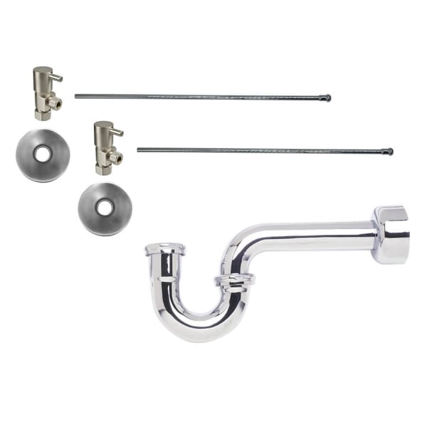 Lavatory Supply Kit - Contemporary Lever Handle with 1/4 Turn Ceramic Disc Cartridge Valve (MT5003L-NL) - Angle, P-Trap 1-1/4" - Polished Chrome