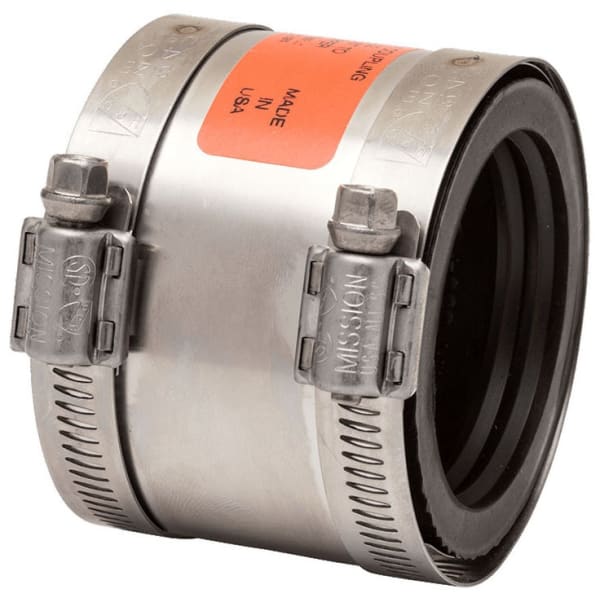 4" Cast Iron to 2" Cast Iron/Plastic/Steel Shielded Rubber Transition Coupling 0804310