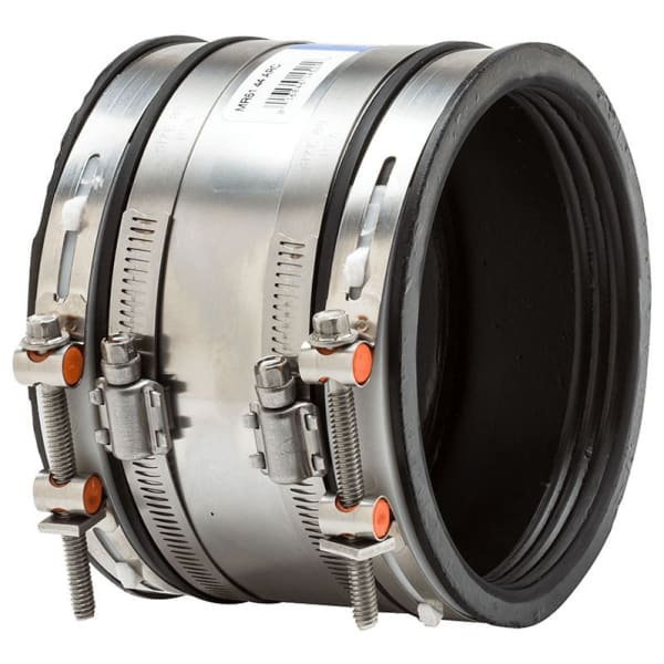 4" Ductile Iron/Cement to 4" Cast Iron/Plastic Shielded Adjustable Rubber Repair Coupling 1404524