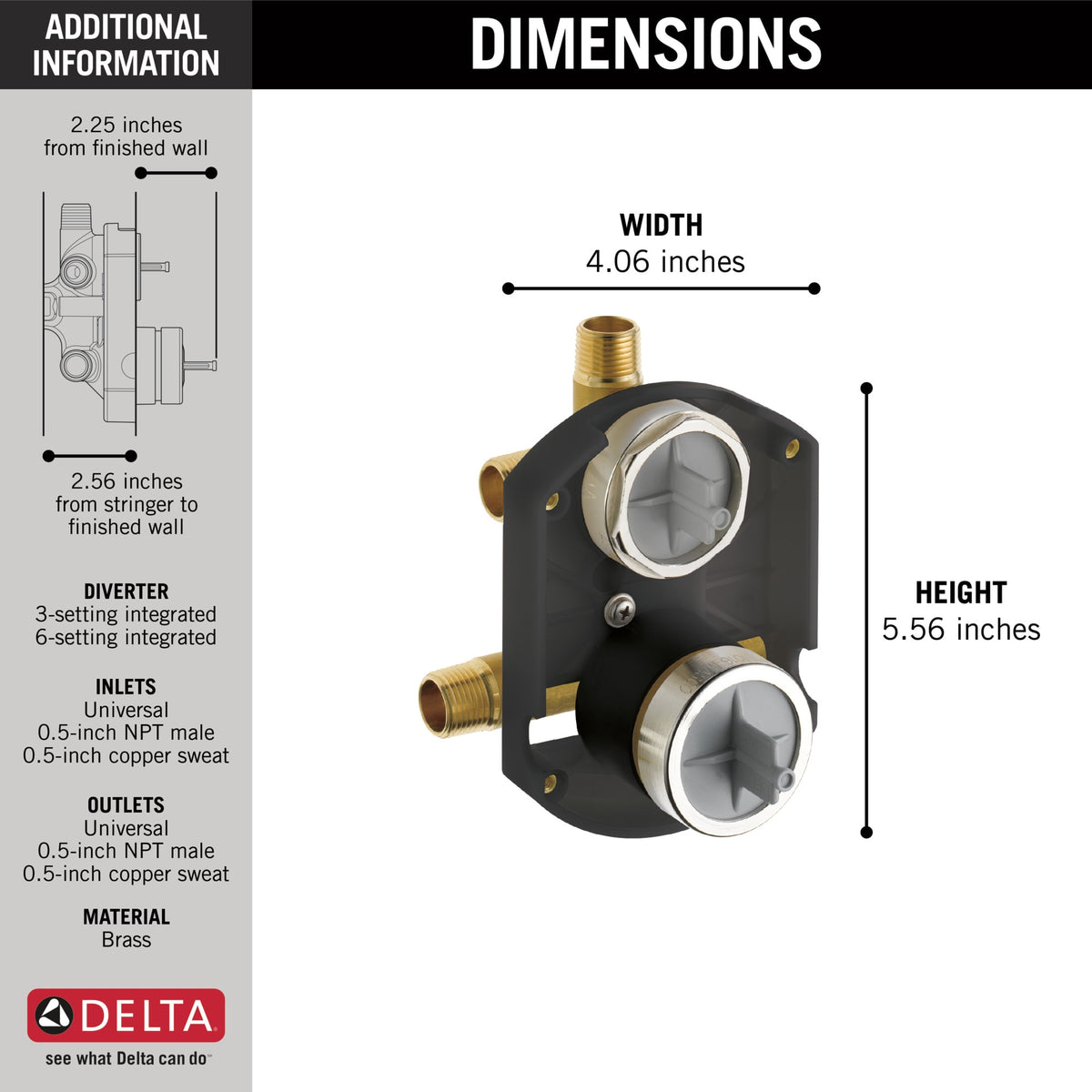 Delta R22000 MultiChoice® Universal Integrated Shower Diverter Rough Universal Inlets / Outlets