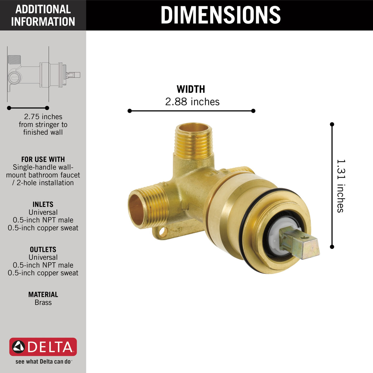 Delta R3510-WL Tesla® Single Handle Wall Mount Rough