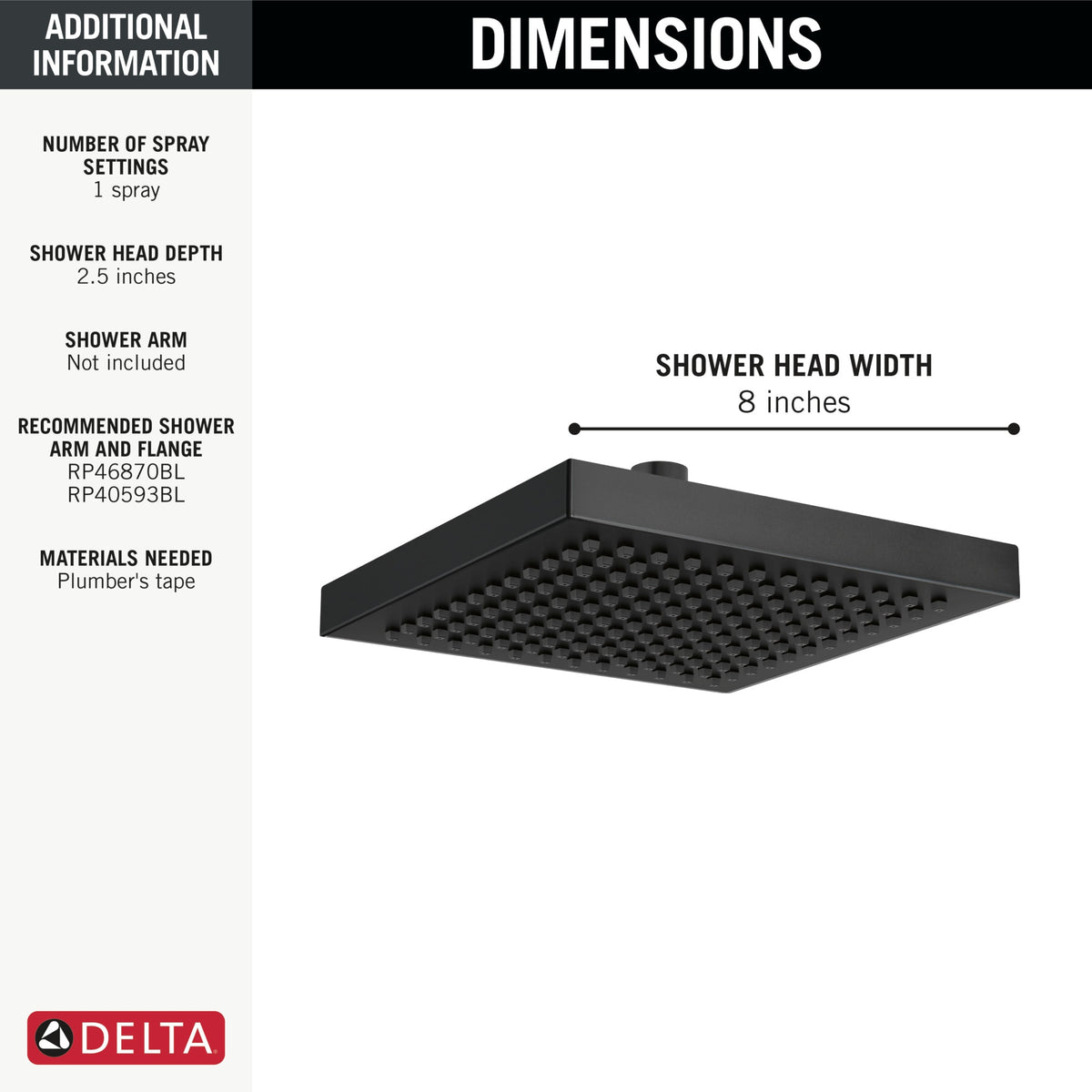Delta Universal Raincan Single-Setting Shower Head Matte Black