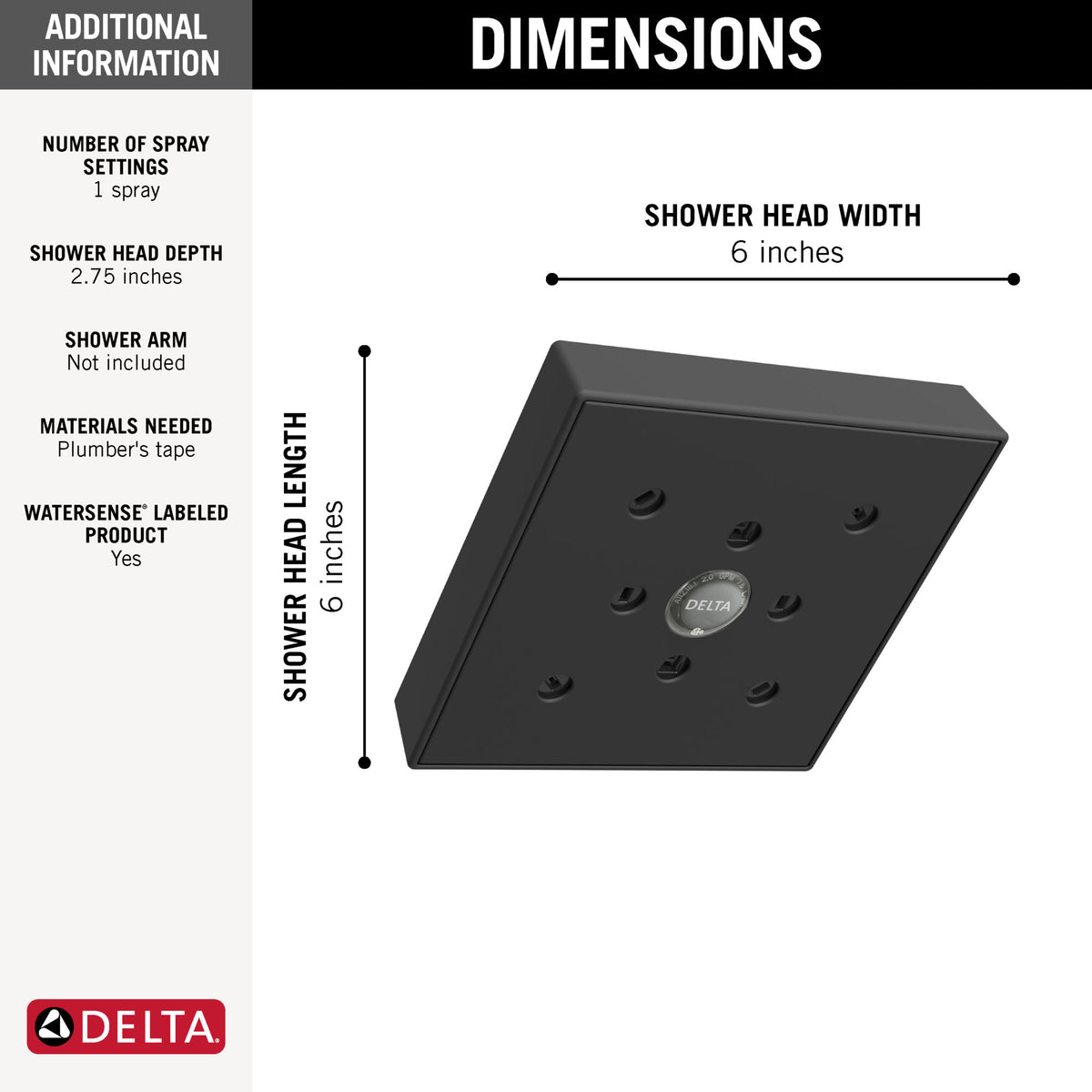 Delta Universal H2OKinetic® Single-Setting Raincan Shower Head Matte Black