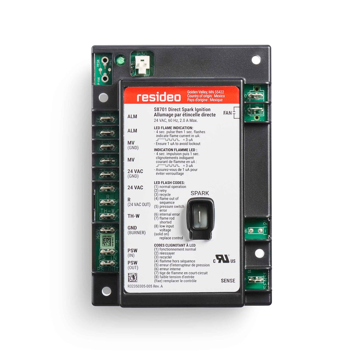 Resideo S8701A1082/U Direct Spark Ignition Module, 1-Rod, 21 sec Trial, Alarm Terminal